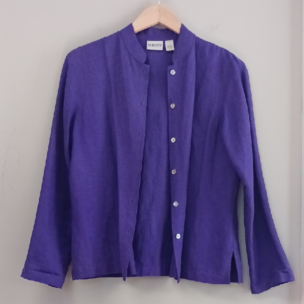 Chico's Silk/Linen Purple Button Down Top Size 0, Small
